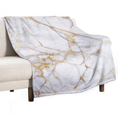 White Marble Throw Blanket Gold Textures Pattern Soft Lightweight Warm Plush Blankets for Sofa Bedroom 40"x50" - color: Marble-8, size: 40"x50"