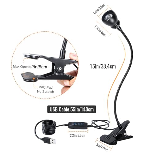 Zoomable Clip on Light, Clamp Reading Light for Dorm Bed Headboard, Dimmable Spotlight with 3 Color Temperature Options, 10 Dimmable Brightness Levels, Adjustable Beam Angle - color: Black