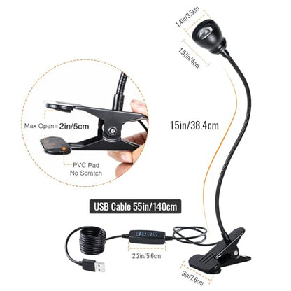 Zoomable Clip on Light, Clamp Reading Light for Dorm Bed Headboard, Dimmable Spotlight with 3 Color Temperature Options, 10 Dimmable Brightness Levels, Adjustable Beam Angle - color: Black