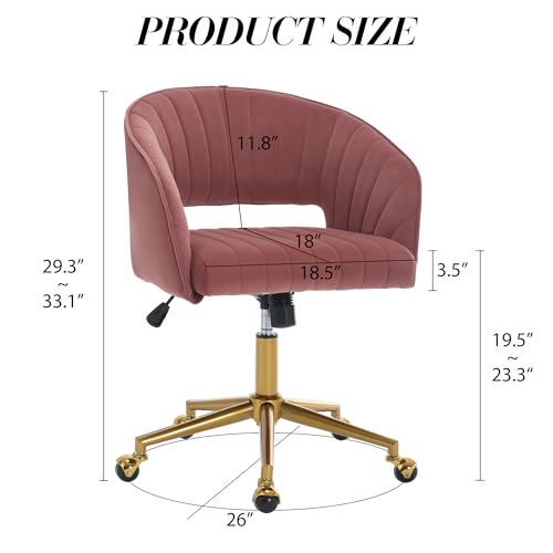Vanity Chair Velvet Desk Chair with Gold Base for Living Room,Rose | Accent Armchair Upholstered Modern Tufted Chairs for Girls Women Ergonomic Study Seat Computer Task Stools for Bedroom - color: Rose