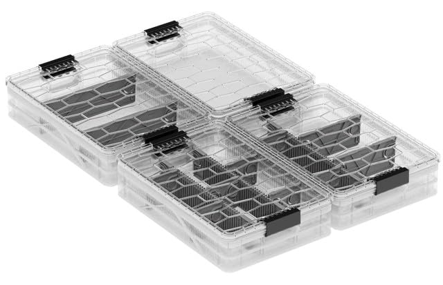 Quarter Crate 4-Pack Stackable Storage Bins, Clear | Polypropylene, 14 dividers included, 19.16x12.75x4.57 in, over 1000 lb stack, lids sold separately - color: Clear