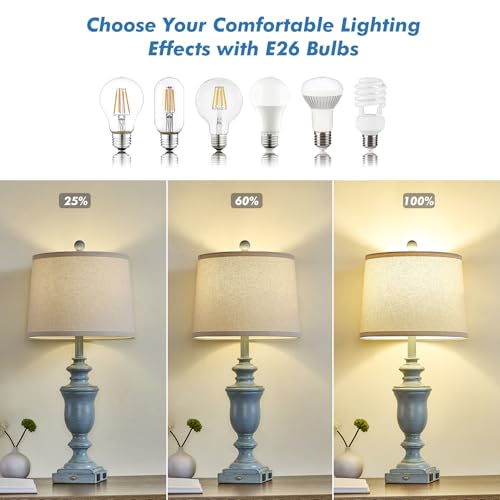 SAIWEYA 27.5" Set of 2 Farmhouse Table Lamps for Bedroom, 3 Way Dimmable Bedside Lamp with 2 USB +AC Outlet Nightstand Lamps for Living Room Resin Rustic Touch Lamps - color: Antique Blue-27.5in