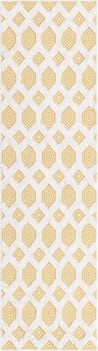 Rugs.com - Sabrina Soto Casa Rug – 8 Ft Runner Yellow Cotton Textured Rug Modern Geometric Design for Hallways and Entryways - color: Yellow, size: 2'3" x 8' (Runner)