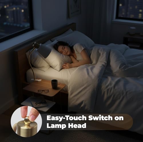 Desk lamp Eye-Caring Table Lamps, 360°Rotation Gooseneck Clip on Lamp Reading Light, Portable Reading Book Light, Clamp Light, Study Desk Lamps for Bedroom and Office Home Lighting (Black and White) - color: White and Gold