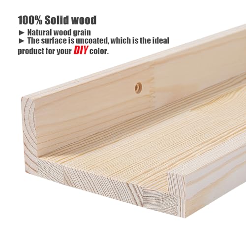 AZSKY 36 Inch Picture Ledge Shelf Solid Wood Large Floating Shelves Wall Mounted Rustic Natural Shelves for Home, Living Room, Bedroom, Bathroom, Office 3 Same Sizes - color: Natural, size: 36in set 3