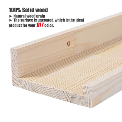 AZSKY 36 Inch Picture Ledge Shelf Solid Wood Large Floating Shelves Wall Mounted Rustic Natural Shelves for Home, Living Room, Bedroom, Bathroom, Office 3 Same Sizes - color: Natural, size: 36in set 3