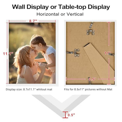 8.5x11 Picture Frame White Set of 9, Diploma Frame with Acrylic Plexiglass for Pictures, Certificate Degree Document Frame Tabletop and Wall Mounting Display - color: White, size: 8.5x11