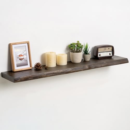 Fun Memories Floating Shelves for Wall, Solid Elm Wood Live Edge Floating Shelf, 40 x 8 Inch Rustic Wall Shelf with Invisible Brackets for Living Room Bedroom Kitchen, Walnut - color: Walnut Finish, size: 40", Single