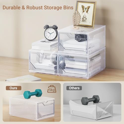 BROVIEW XX-Large Shoe Sneaker Storage Boxes for Size 14, 1 Pack Shoe Boxes | Stackable & Thicken Clear Plastic Shoe Organizers for Entryway Closet, Shoe Container Display Case w/ Magnetic Door - size: 1 pack
