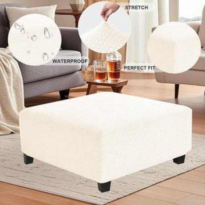 Levoberg Waterproof Square Ottoman Cover Large Square Folding Storage Ottoman Bench Slipcovers Footrest Stool Covers Oversized Ottoman Coffee Table Covers Cube with Elastic Bottom XL Beige - color: Beige, size: Square-XL