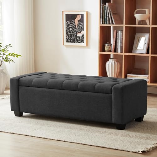 48" Ottoman with Storage, Dark Gray Storage Ottoman Bench | Upholstered Entryway Bench with Seating for Bedroom, Living Room, Holds up to 330 lb with Safety Hinge - color: Darkgray, size: 19.7"D x 48"W x 16.9"H