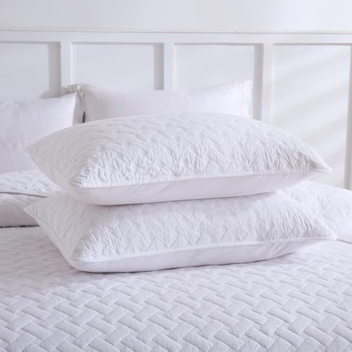 Wistown Cotton Bedspread Quilt Bedding Set, Queen Size, White | 3 Pieces Reversible Lightweight Soft Coverlets Comforters, All Seasons, Weave Stitching Pattern - color: White Weave Pattern, size: Queen (90 by 98inch)
