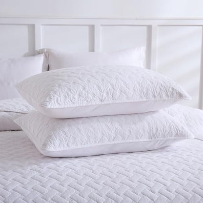 Wistown Cotton Bedspread Quilt Bedding Set, Queen Size, White | 3 Pieces Reversible Lightweight Soft Coverlets Comforters, All Seasons, Weave Stitching Pattern - color: White Weave Pattern, size: Queen (90 by 98inch)