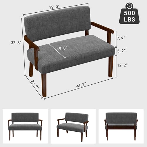 Accent Chair 2 Seat, Upholstered Reading Leisure Chair, Bench with Solid Wood Frame (Gray) - color: Grey, size: Bench