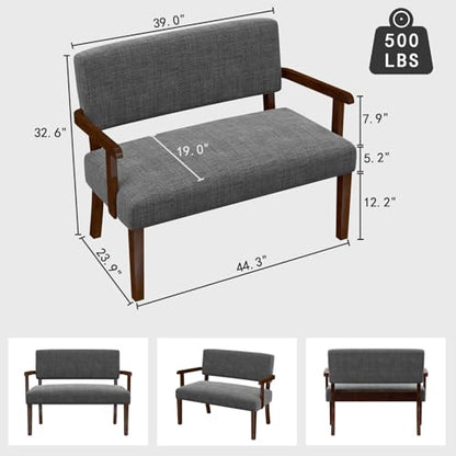 Accent Chair 2 Seat, Upholstered Reading Leisure Chair, Bench with Solid Wood Frame (Gray) - color: Grey, size: Bench
