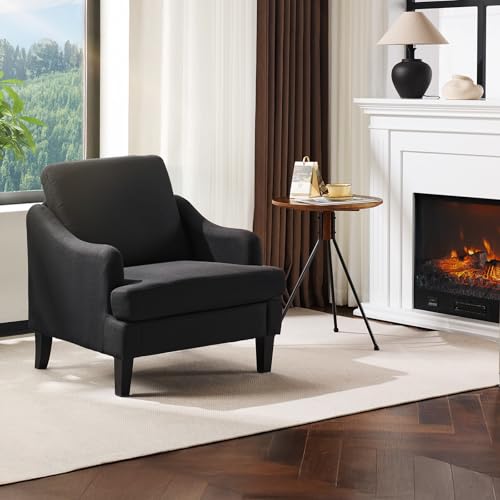 VINGLI Linen Fabric Accent Chair Black, Modern Upholstered Armchair, Comfy Sofa Chair Living Room Bedroom Furniture for Apartment - color: Black