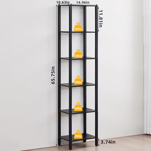YUFAM 6-Tier Tall Narrow Bookcase, Small Bookshelf for Small Space, Black - color: Black, size: 6-Tier