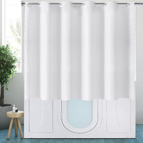 TOMOZ White Short Shower Curtain, No Hooks Shower Curtain for Walkin Tub or Step in Tub, Weighted Bottom Waterproof Polyester Curtain for Bathroom, 70x60 Inch - size: 70"W x 60"L (Pack of 1)