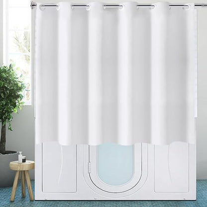 TOMOZ White Short Shower Curtain, No Hooks Shower Curtain for Walkin Tub or Step in Tub, Weighted Bottom Waterproof Polyester Curtain for Bathroom, 70x60 Inch - size: 70"W x 60"L (Pack of 1)