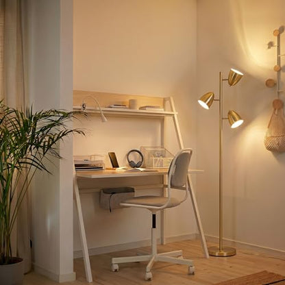 Brightech Jacob LED Standing Lamp, Modern Bright Floor Lamps for Living Rooms & Bedrooms, Tall LED Lighting Lamp with Adjustable 3 Light Tree – Antique Brass/Gold - color: Brass