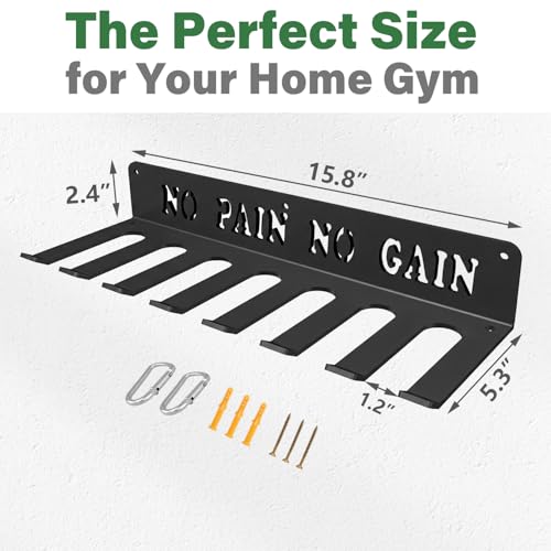 Wall-Mounted Home Gym Accessory Storage Rack, 8-Hook Organizer for Resistance Bands, Jump Ropes, Lifting Belts and Chains, NO PAIN NO GAIN, Mounting Hardware included - color: Sore
