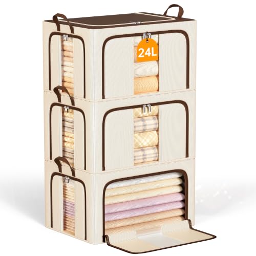 3 Openings Clothes Storage Bins with Metal Frame，24L (brown) | Oxford-Gewebe - color: Brown, size: 24L（15.7“X11.81"X7.87")