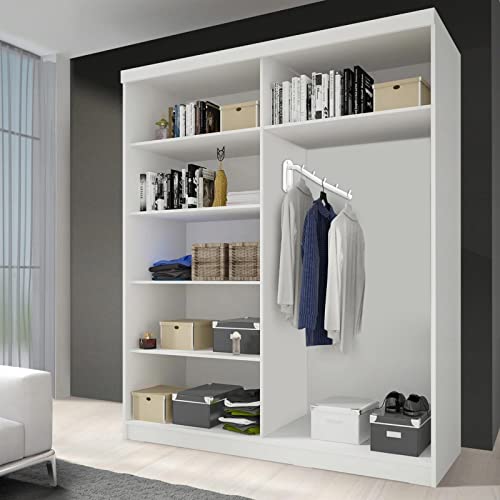 Sumnacon Stainless Steel Clothes Hanger Rack-Wall Mount Clothing Rack with Swing Arm, Sturdy Clothing Hanger Rack for Laundry Room Bedrooms Clothing Drying Rack with 5 Hooks, White - color: White