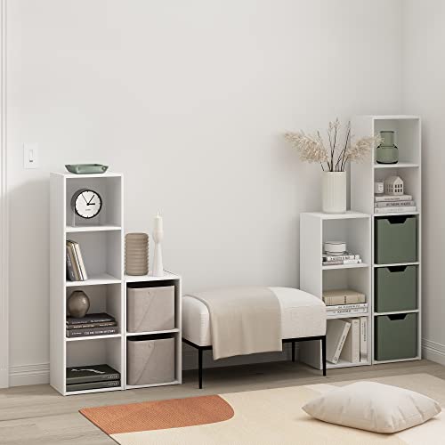 Furinno PASIR Book Shelf, 5-Tier Modern Bookshelf, Open Shelves Bookcase 9 x 12 x 52, Easy Assembly, for Living Room, Bedroom, Home Office, White - color: White, size: 5-Tier Cube