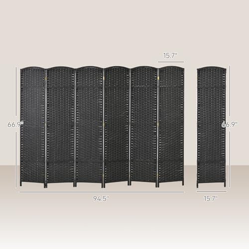 HOMCOM Room Divider 6 Panel Folding Privacy Screen 5.6' Tall Nature Wood | Freestanding Partition, Home Office, Bedroom - color: Black, size: 6 Panel