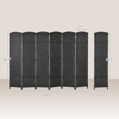 HOMCOM Room Divider 6 Panel Folding Privacy Screen 5.6' Tall Nature Wood | Freestanding Partition, Home Office, Bedroom - color: Black, size: 6 Panel