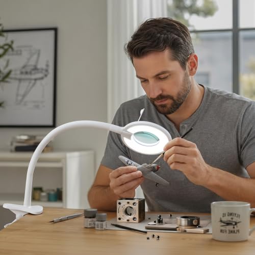 3X+6X Magnifying Glass with Light and Clamp,Dimmable LED Magnifying Lamp | Clip on, Flexible Gooseneck, Hands Free Magnifier, Magnification Lamp for Elderly Craft Hobby Painting Sewing Close Work - color: Cool White