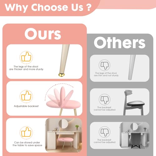 Vanity Chair with Back, Pink Vanity Stool Chair | Boucle Upholstery Armless Makeup Stool with Gold Metal Legs for Bedroom Living Room Kitchen Dinning Room (Gold and Pink) - color: Gold and Pink