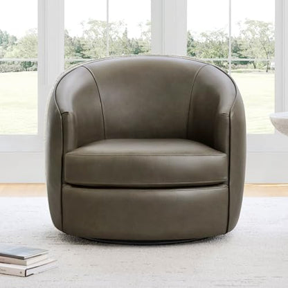 CHITA Genuine Leather Swivel Barrel Chair, Fully Assembled, Mink Brown | Modern Armchair with FSC Certified Wood Frame, Living Room Chair for bedroom & office, 31.5"Dx32.3"Wx28.7"H, 350 Lbs Capacity - color: Mink Brown - Genuine Leather
