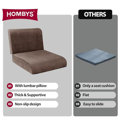 HOMBYS Recliner Seat Cushion with Lumbar Supportive Pillow Extra Large Non-Slip Seat Cushion with Back Support Cushions,Cruve Edge Design for Relief Thighs Pressure, Brown - color: Brown