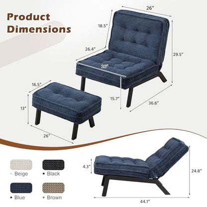 ANJ Accent Chair with Ottoman Adjustable Backrest, Blue Living Room Chair Tufted Upholstered Lounge Chair with Footrest Set, Modern Chair Cozy Reclining Chair for Reading Room Bedroom - color: Blue, size: 1