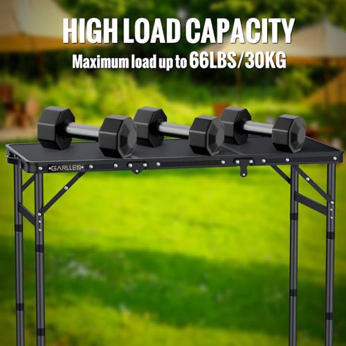GARLLEN Folding Camping Table Max Capacity 66lbs, 3 Adjustable Height Folding Picnic Table with MDF Tabletop, Portable Folding Tables for BBQ, Travel, Outdoor, Beach, 34.2" L x 15.7" W - color: Black, size: Tabletop Size: 34.2"L x 15.7"W