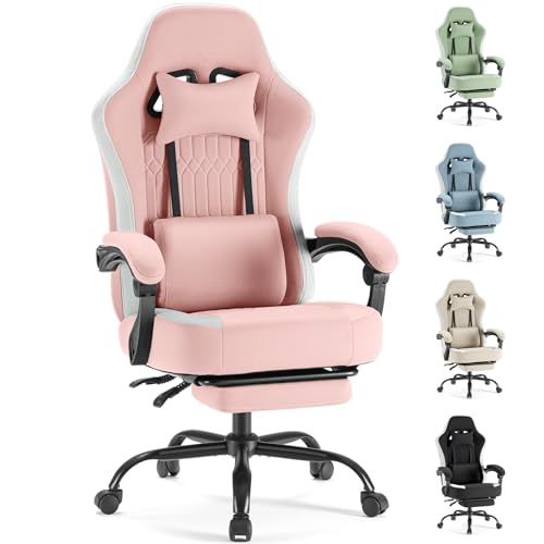 Sweetcrispy Video Game Chair, Ergonomic Computer Desk Chair, Lumbar Support | Footrest, Height Adjustable, Linkage Armrests, Headrest, High Back, 360° Wheels, Pink - color: Pink