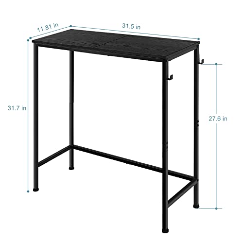 Narrow Console Table Small Entryway Table, for Small Spaces, Black | Narrow Hallway Table, 31.5" Thin Sofa Table, for Bedroom, Living Room, Multifunctional Accent Table, with 2 Hooks - color: Black