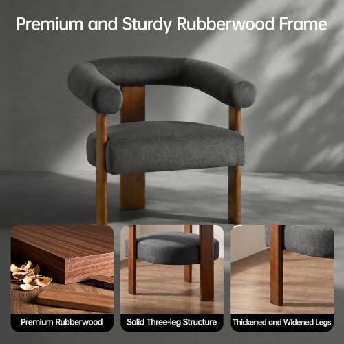 VKNOW Barrel Accent Chairs Set of 2 with Armrests and Walnut Wood Legs | Mid Century Modern Upholstered Living Room Chairs with Open Back, Faux Mohair Fabric, for Living Room, Bedroom, Charcoal - color: Charcoal(walnut Legs), size: Set of 2