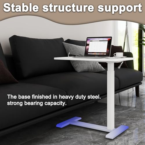 PUNCIA 27" Laptop Table with Hidden Wheels Pneumatic Standing Desk, White | Pneumatic Rolling Computer Cart Height Adjustable Beside Table Laptop Desk for Hospital Home Office Bedroom Couch