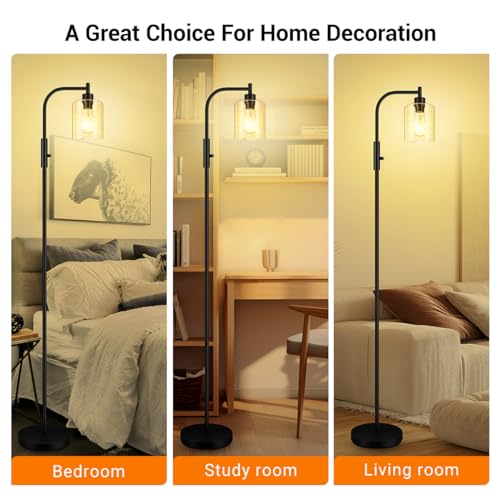 Dimmable Standing Lamp with Seeded Glass Lampshade, 6W LED Bulb Included, Modern Industrial Lamp for Living Room, Bedroom, Office - color: Seeded Glass