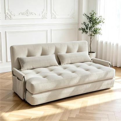 Futon Sofa Bed,Convertible Sofa Bed,Folding Boneless Couches | 3-in-1 Folding Sofa Bed,Boneless Couches for Living Room with Pillow & Side Pocket,High-density Foam,Double Sleeper,Beige - color: Beige, size: Full