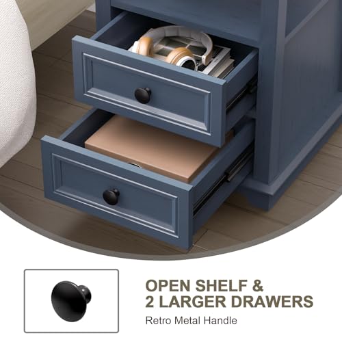 18" Wide End Table with Fast Charging Station Set of 2, 18” Wide Sofa Side Table with Drawers,End Table with Drawers for Living Room,Blue - color: Dark Blue, size: 1 Set