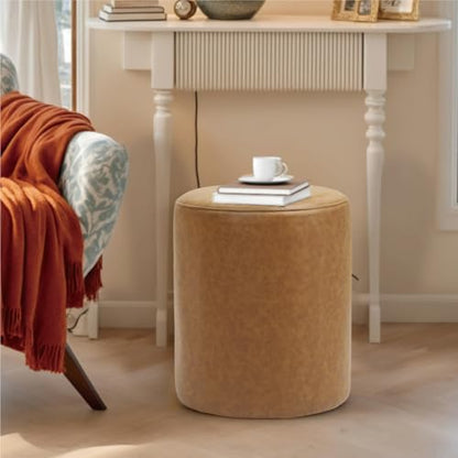Modern Round Ottoman with Soft Padded Seat, Multifunctional Vanity Stool for Makeup, Upholstered Footrest Stool Ottoman Foot Stool for Living Room, Bedroom - color: Camel Brown