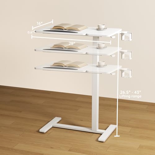 Overbed Bedside Table with Wheels, Pneumatic Adjustable Medical Tilt Top Hospital Bed Table Over The Bed, Rolling Laptop Desk, Mobile Standing Desk for Hospital and Home Use, White - color: Pure White