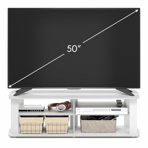 Furinno Nelly TV Stand, 3-Tier Entertainment Center with Open Shelves Storage, TV Console for TV up to 50 Inch, Soft Edges, for Living Room, Bedroom, White - color: White