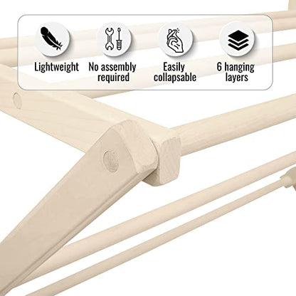 Premium American Maple Clothes Drying Rack - Handcrafted in Pennsylvania - Solid Wood Construction, Collapsible, Eco-Friendly Laundry Solution (Large) - color: Large | Flat Top