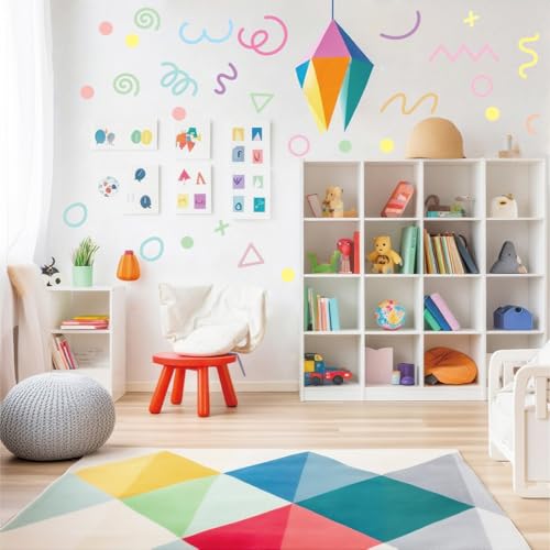 200 PCS Peel & Stick Removable Pastel Abstract Geometric Wall Decals | 10 Sheets Vinyl Wall Stickers in Mixed Size Shapes (1.8–5.7 in) for Nursery, Kids Room, Bedroom, Playroom & Home Decor - color: Irregular Lines C