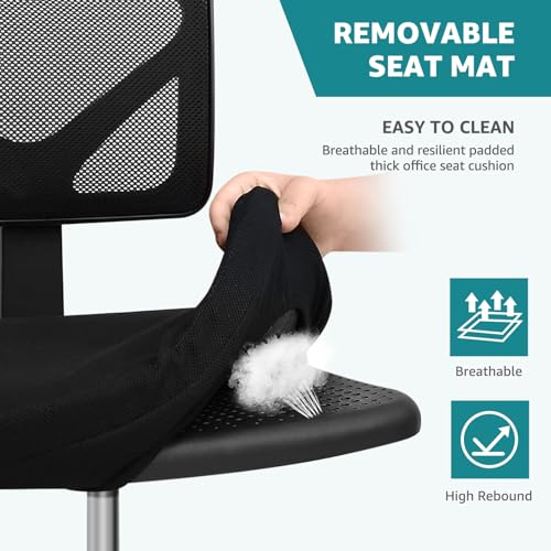 OLIXIS Armless Home Office Chair, Ergonomic Small Desk Chair | Mesh Back, Removable Washable Foam Cushion, Height Adjustable, Rolling Swivel Wheels, Small Space, Black - color: Black