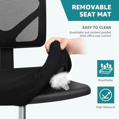 OLIXIS Armless Home Office Chair, Ergonomic Small Desk Chair | Mesh Back, Removable Washable Foam Cushion, Height Adjustable, Rolling Swivel Wheels, Small Space, Black - color: Black